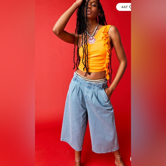 Free People Brea One Shoulder Top. NWOT. Marigold - Picture 2 of 15